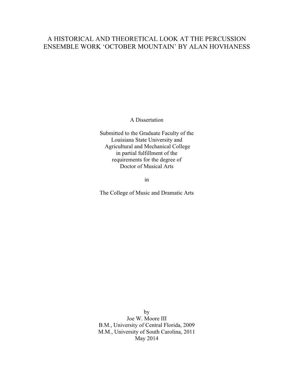 A Historical and Theoretical Look at the Percussion Ensemble Work ‘October Mountain’ by Alan Hovhaness