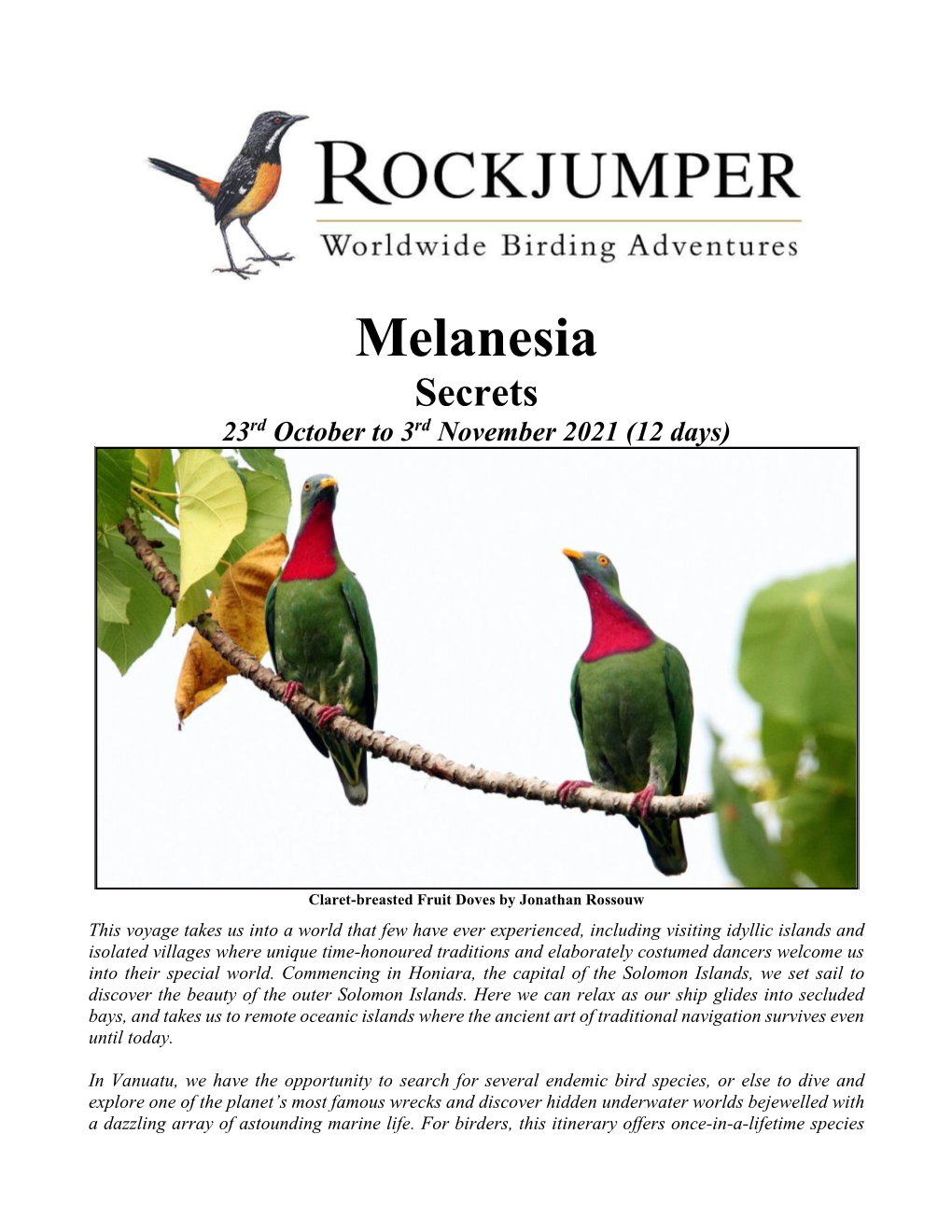 Melanesia Secrets Rd Rd 23 October to 3 November 2021 (12 Days)