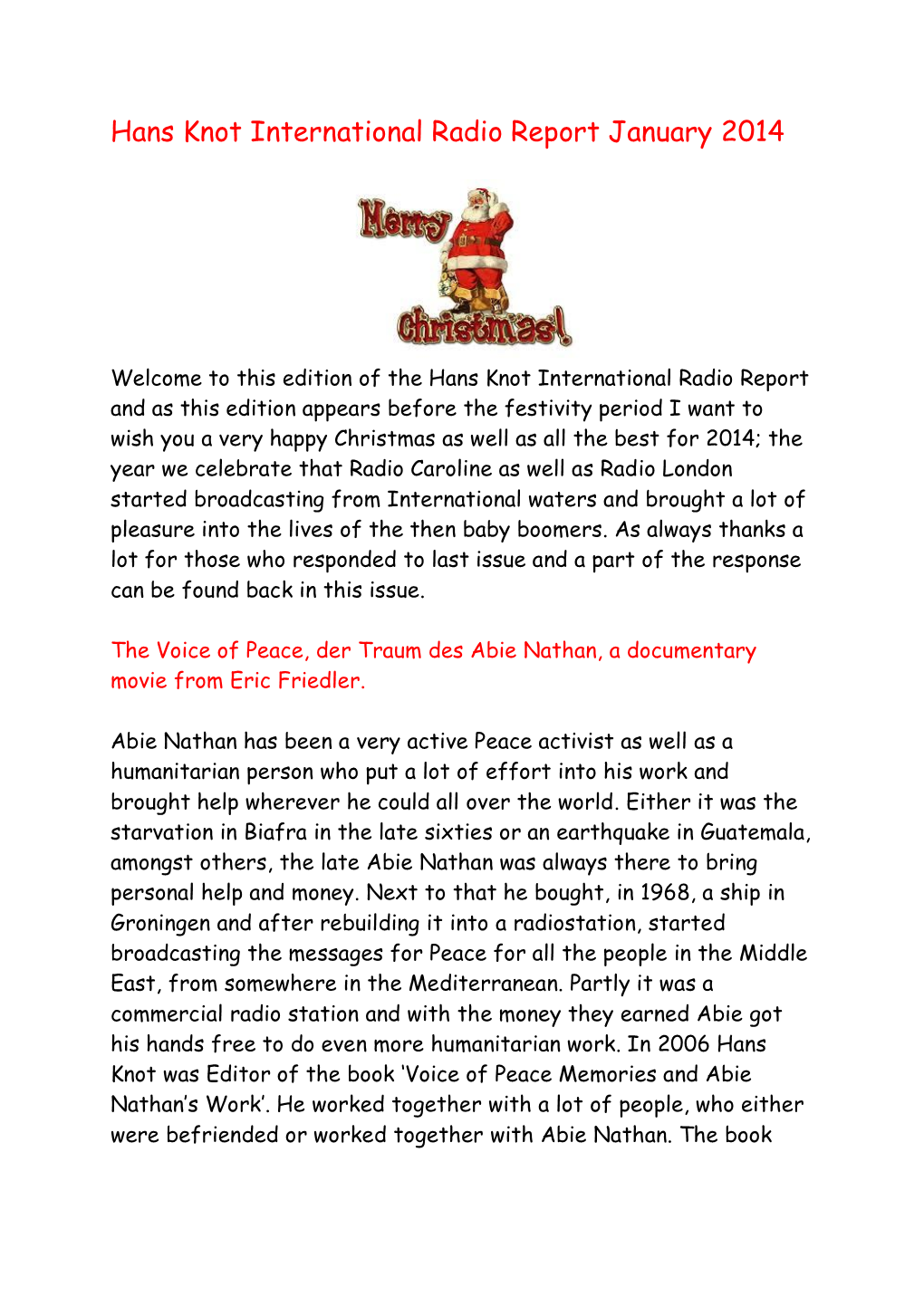 Hans Knot International Radio Report January 2014