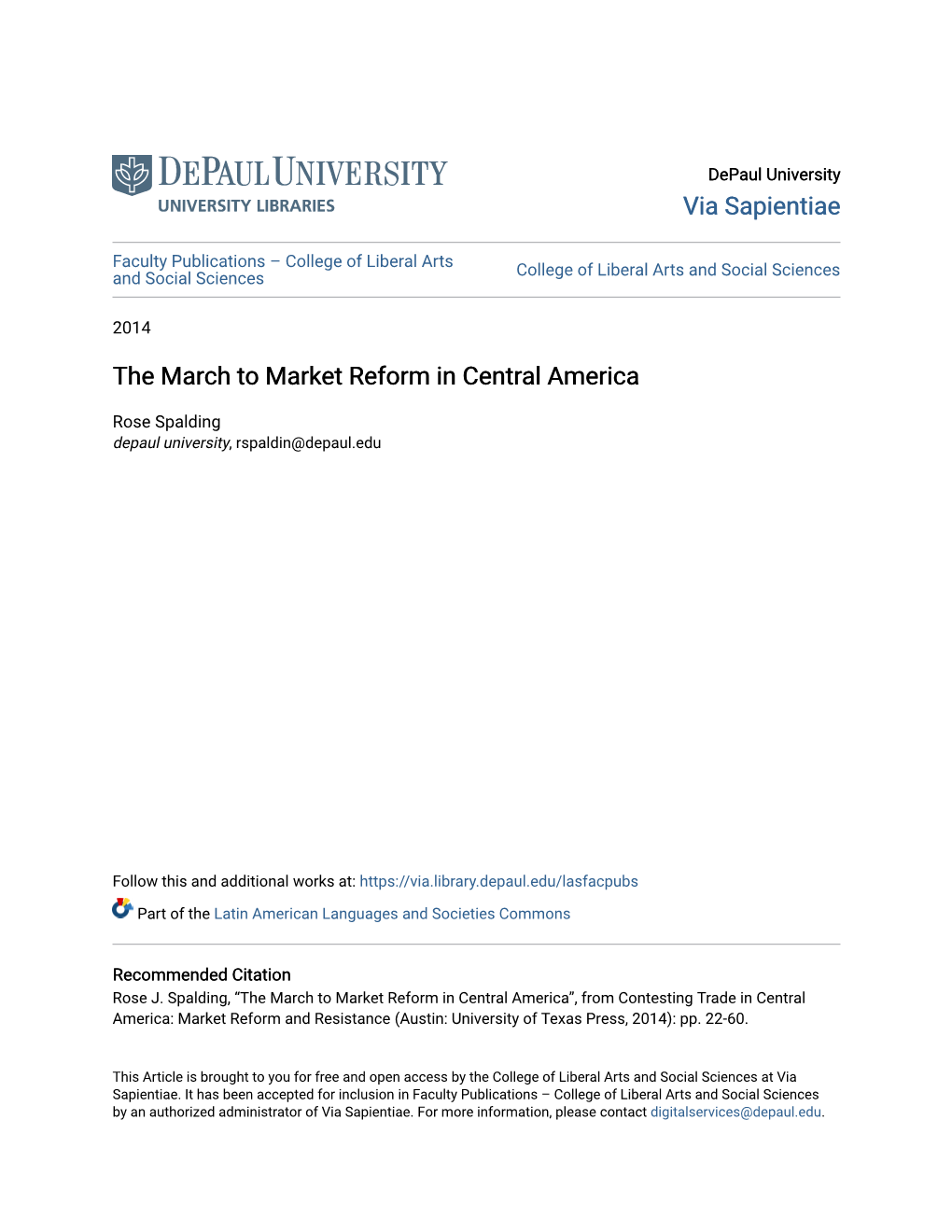 The March to Market Reform in Central America