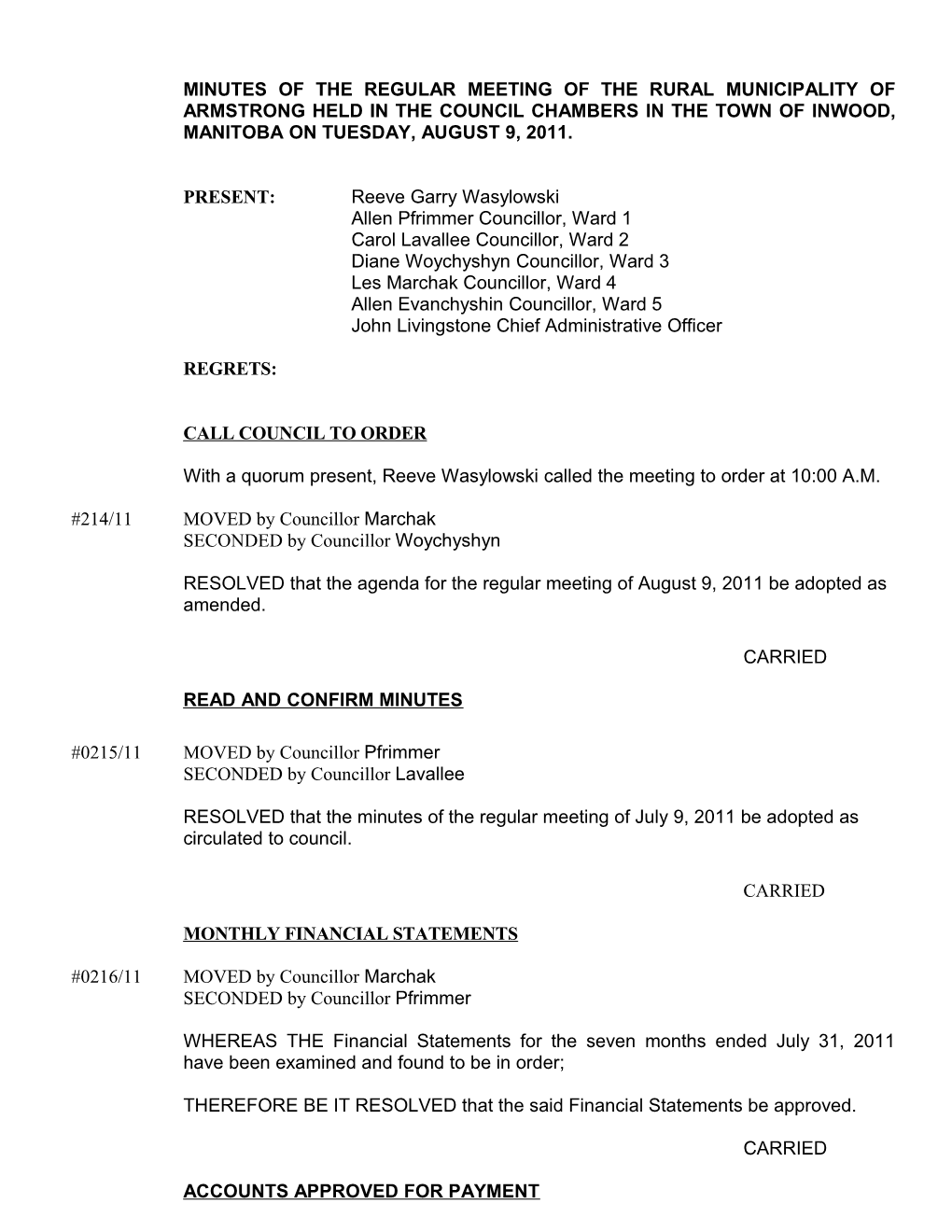 Regular Meeting of Council to Be Held on Monday, , 2001 at 7:30 P s2