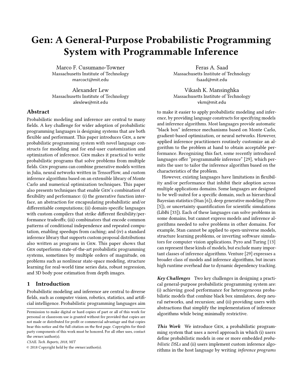 Gen: a General-Purpose Probabilistic Programming System with Programmable Inference
