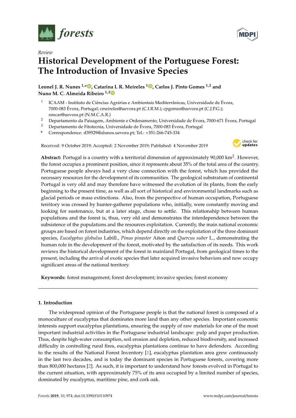 Historical Development of the Portuguese Forest: the Introduction of Invasive Species