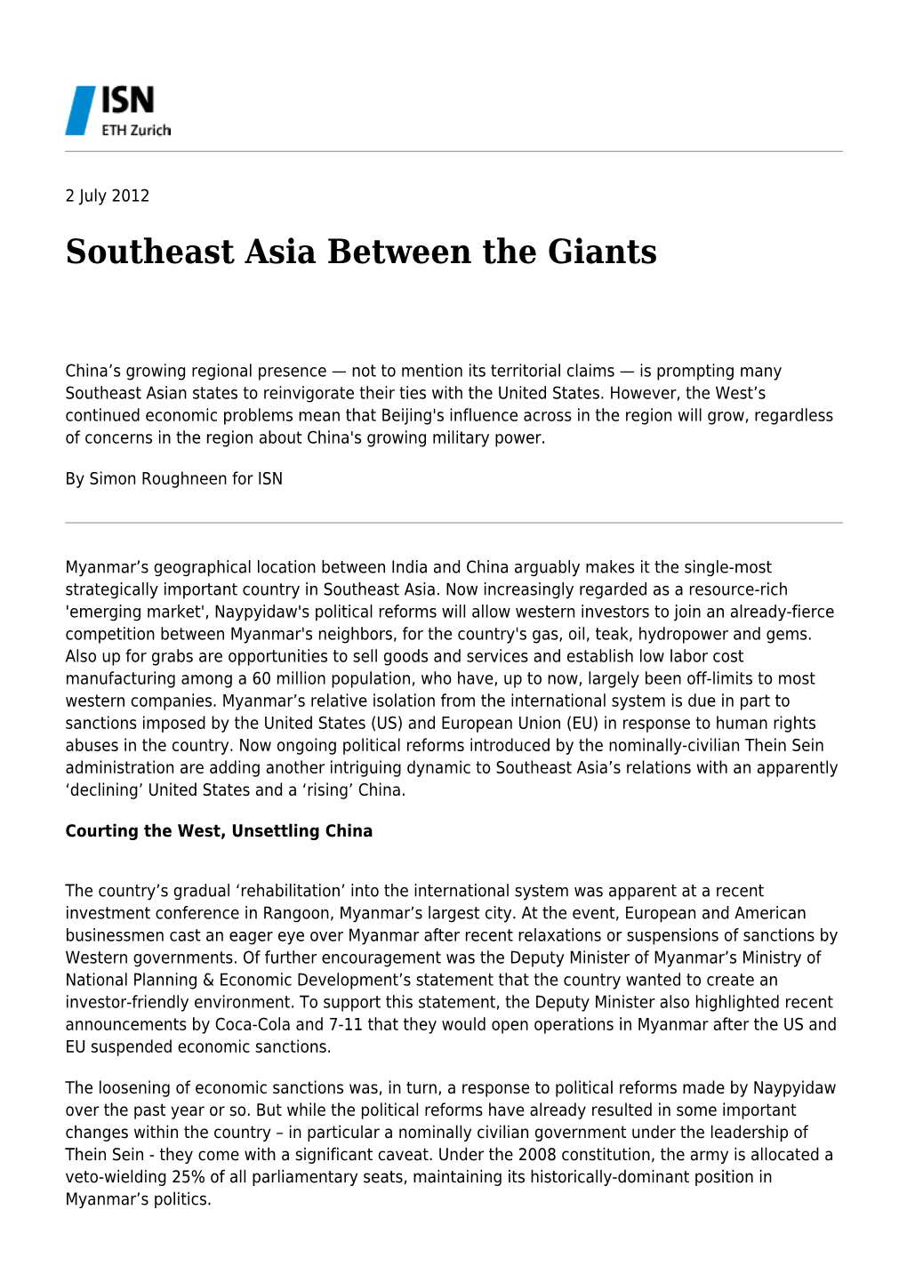 Southeast Asia Between the Giants