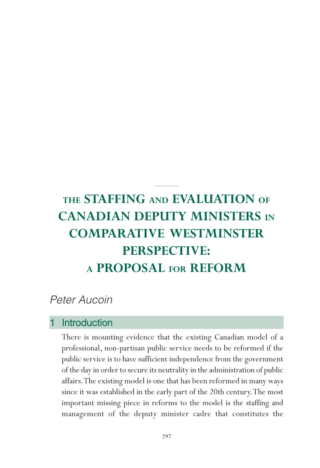 Canadian Deputy Ministers in Comparative Westminster Perspective: a Proposal for Reform