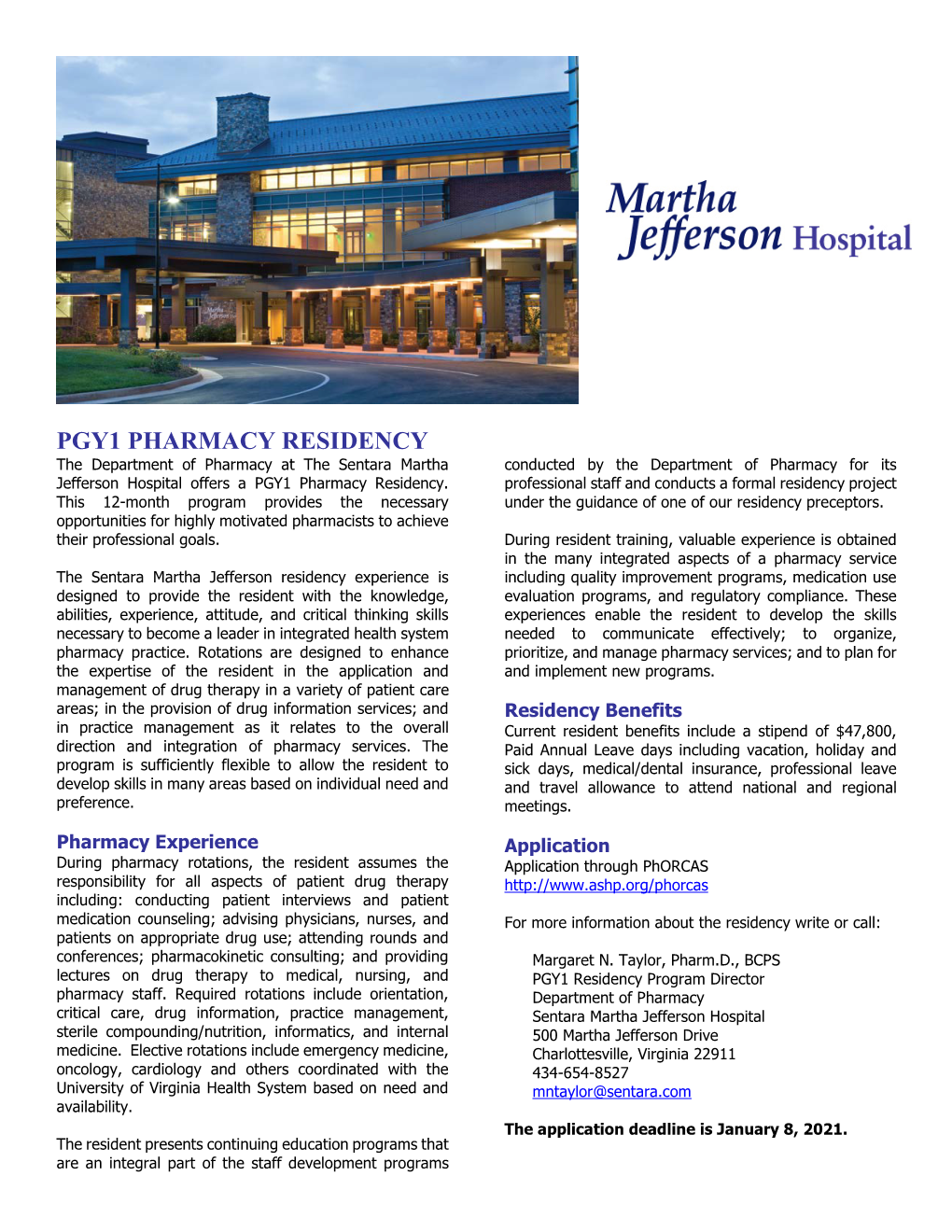 Download the 2020 PGY1 Pharmacy Residency Brochure