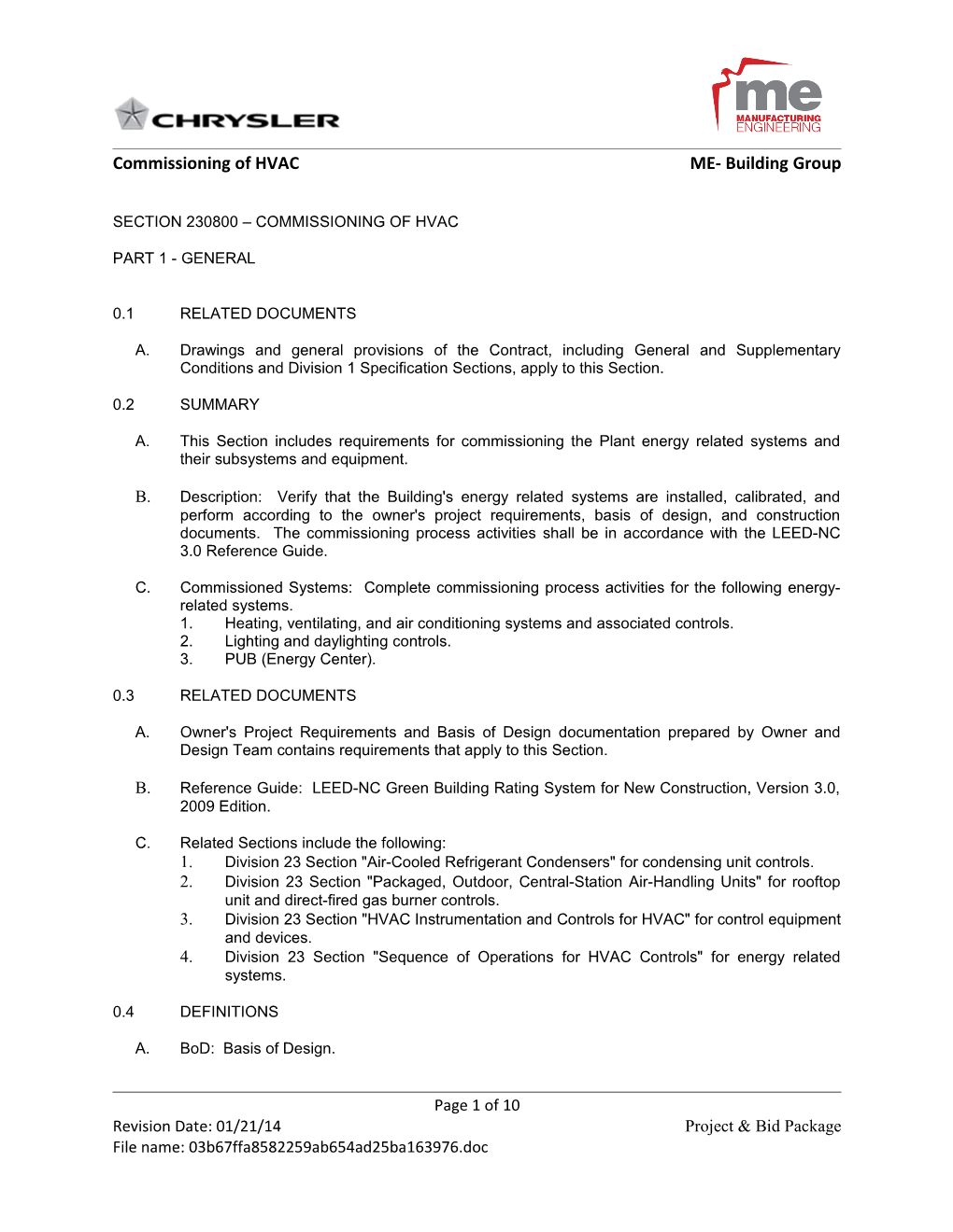 Section 01811 - Energy System Commissioning Requirements