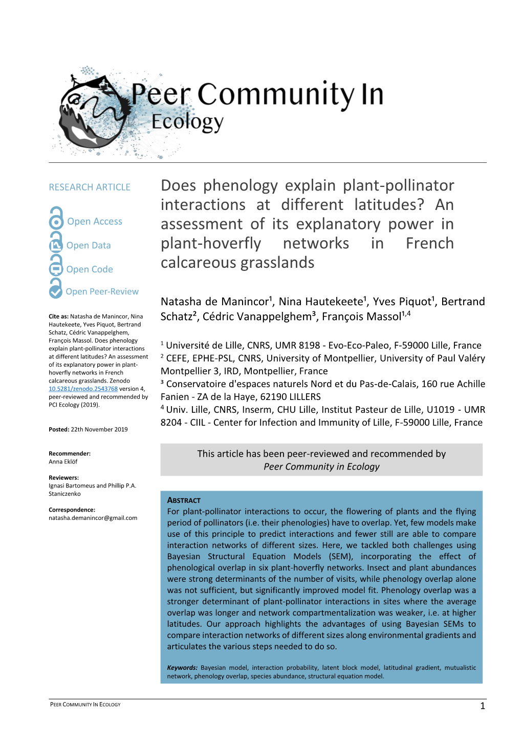 An Assessment of Its Explanatory Power in Plant-Hoverfly Networks in French Calcareous Grasslands