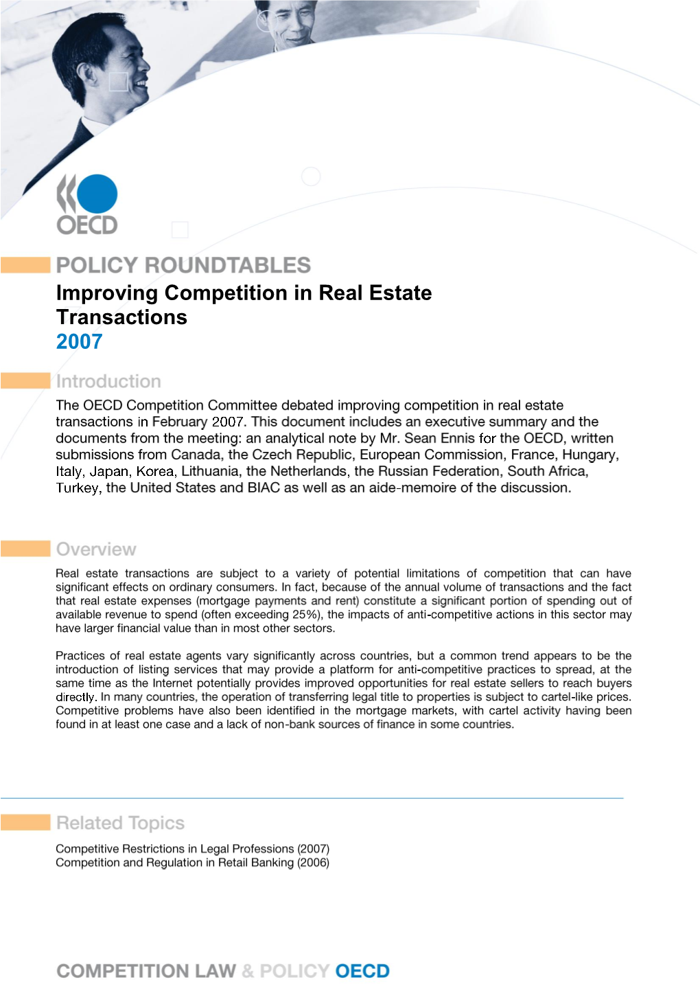 Improving Competition in Real Estate Transactions 2007