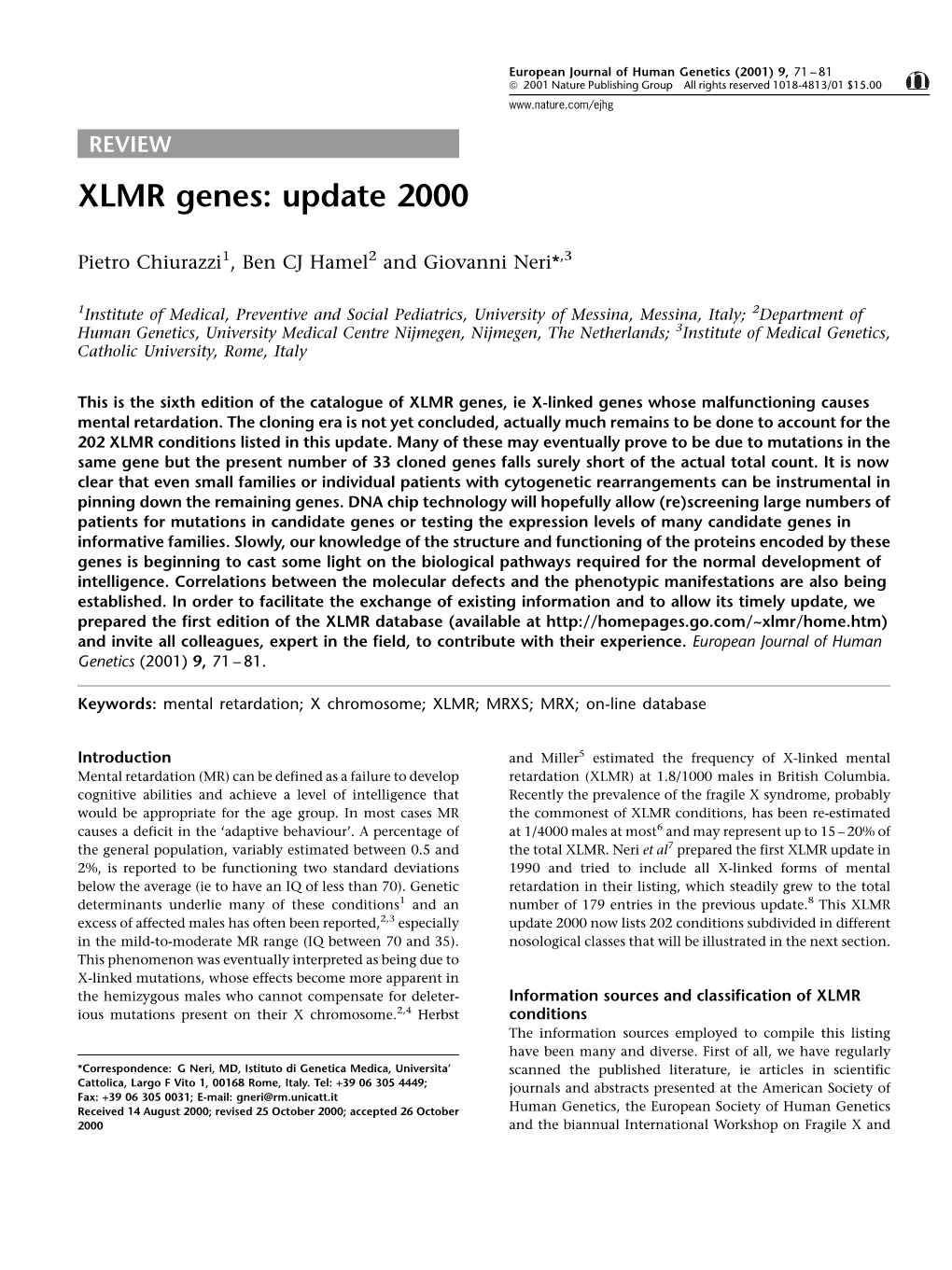 XLMR Genes: Update 2000