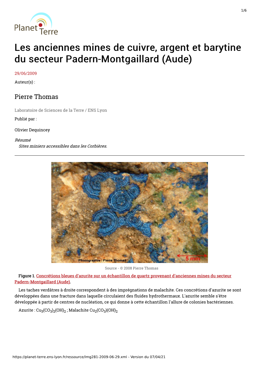 Les Anciennes Mines De Cuivre, Argent Et Barytine Du Secteur Padern-Montgaillard (Aude)