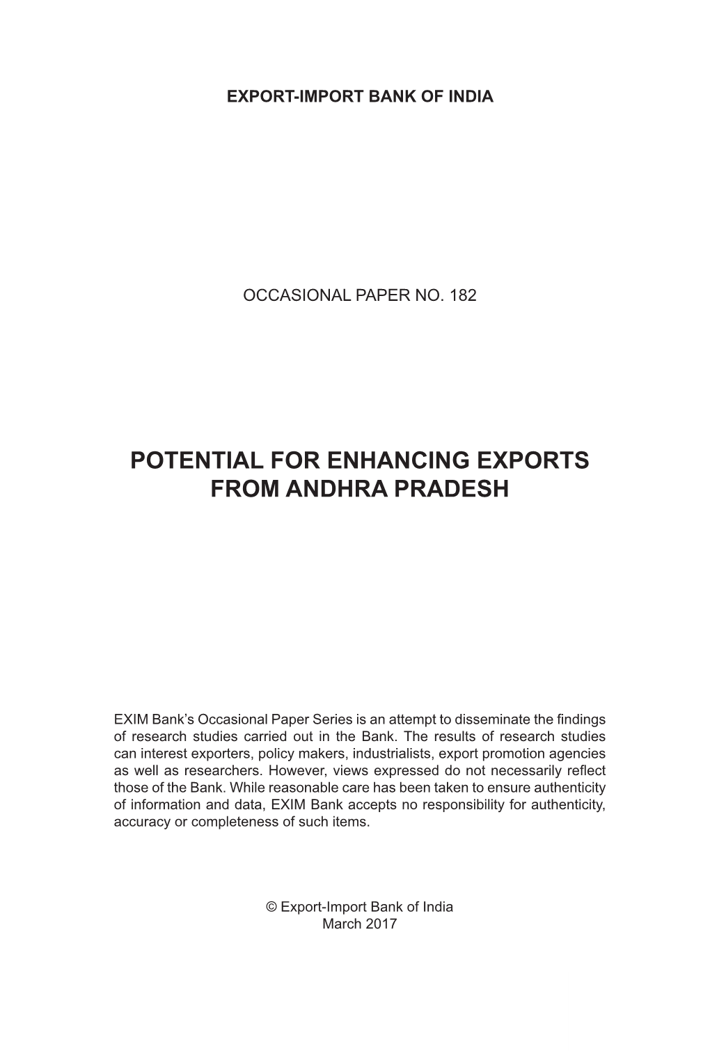 Potential for Enhancing Exports from Andhra Pradesh