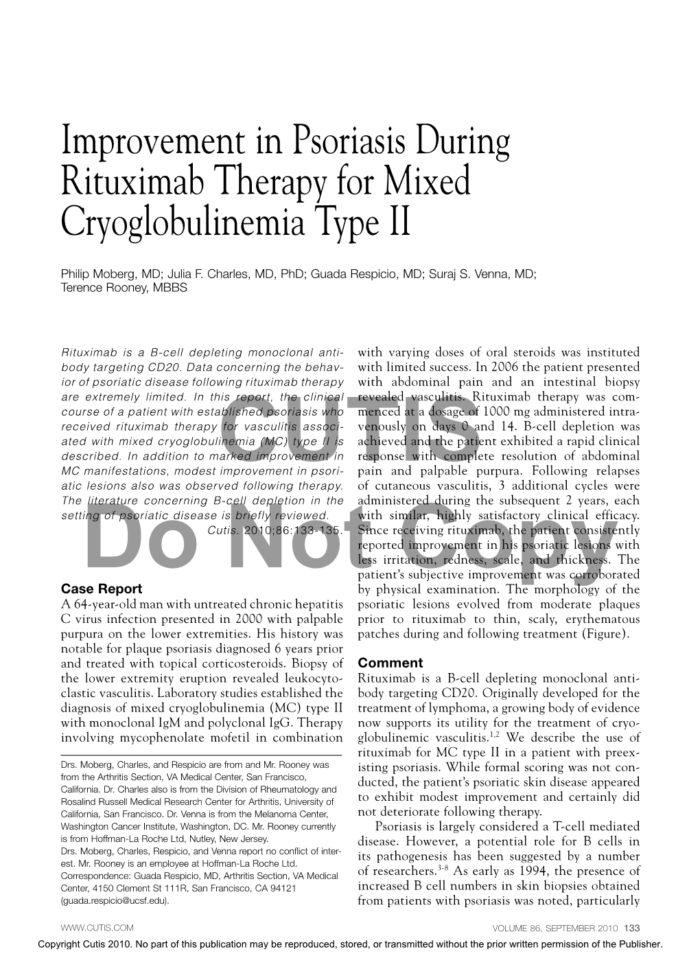 Improvement in Psoriasis During Rituximab Therapy for Mixed Cryoglobulinemia Type II