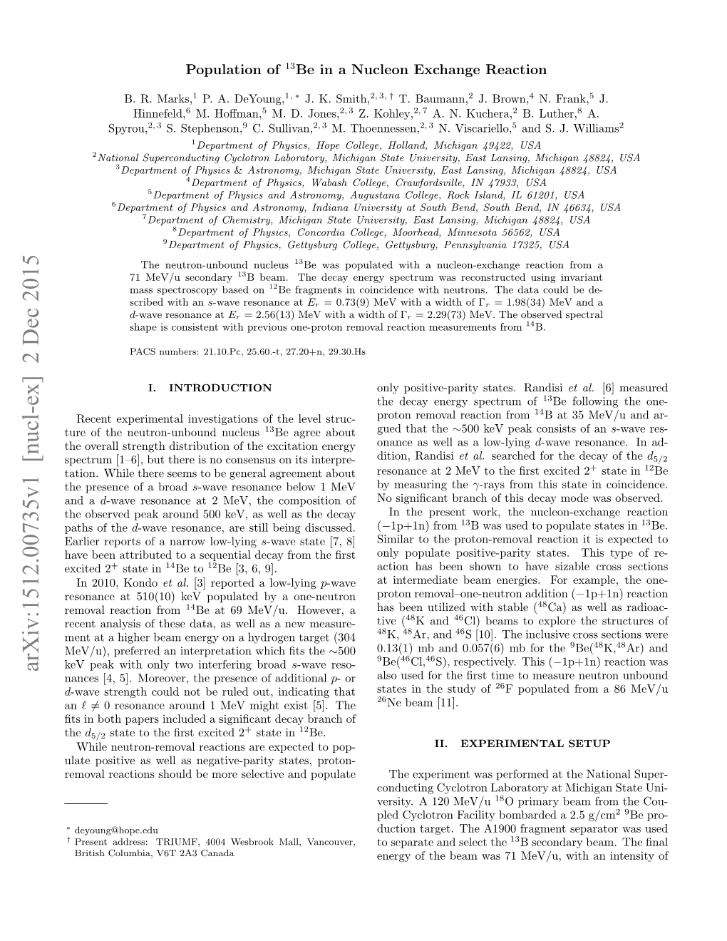 Population of 13Be in a Nucleon Exchange Reaction