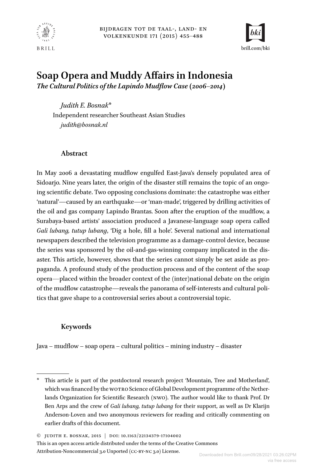 Soap Opera and Muddy Affairs in Indonesia the Cultural Politics of the Lapindo Mudflow Case (2006–2014)