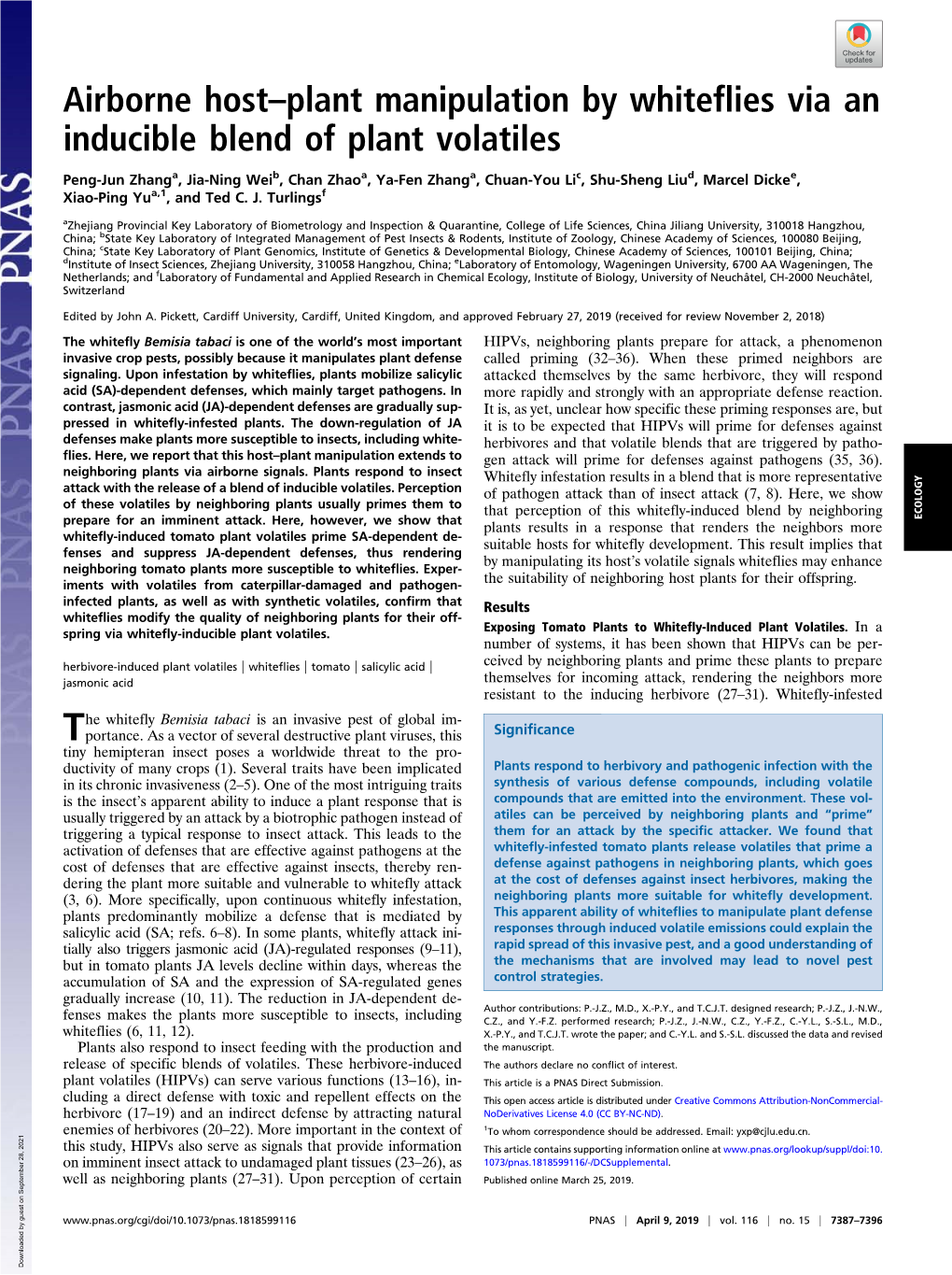 Airborne Host–Plant Manipulation by Whiteflies Via an Inducible Blend of Plant Volatiles