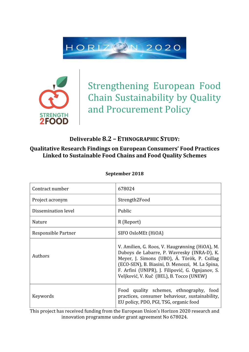 Strengthening European Food Chain Sustainability by Quality and Procurement Policy