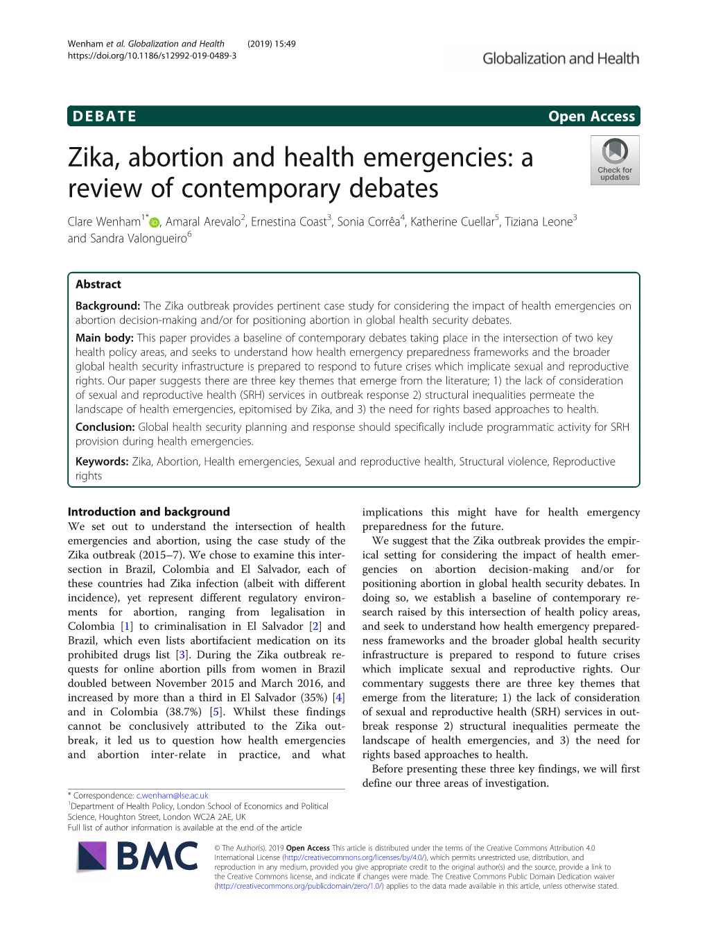 Zika, Abortion and Health Emergencies: a Review of Contemporary Debates