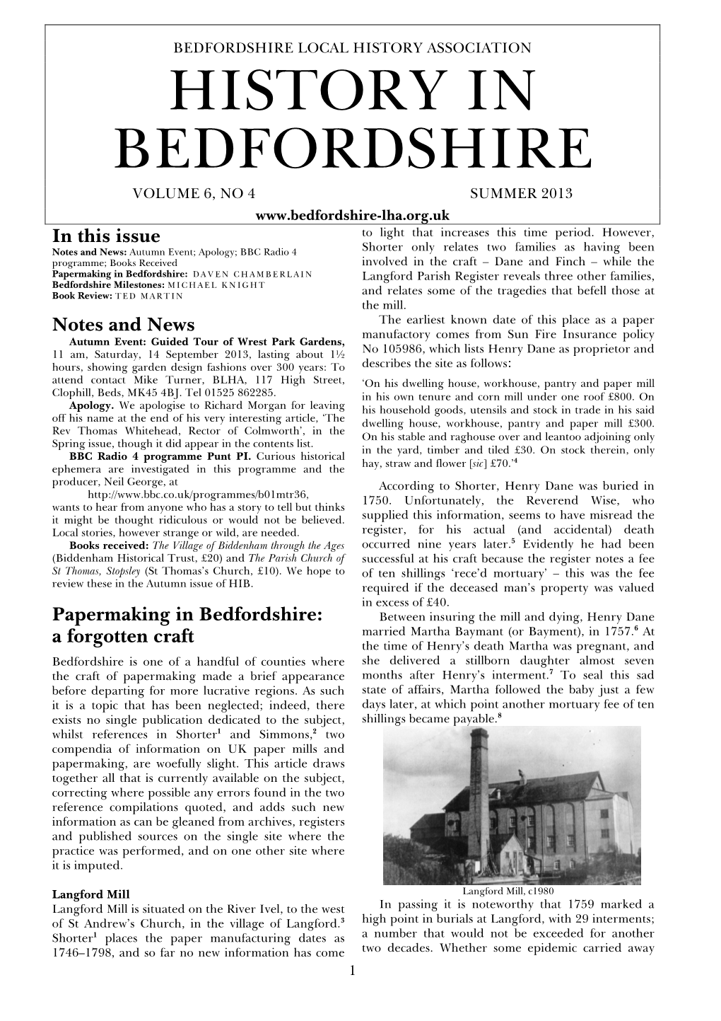 History in Bedfordshire Volume 6, No 4 Summer 2013