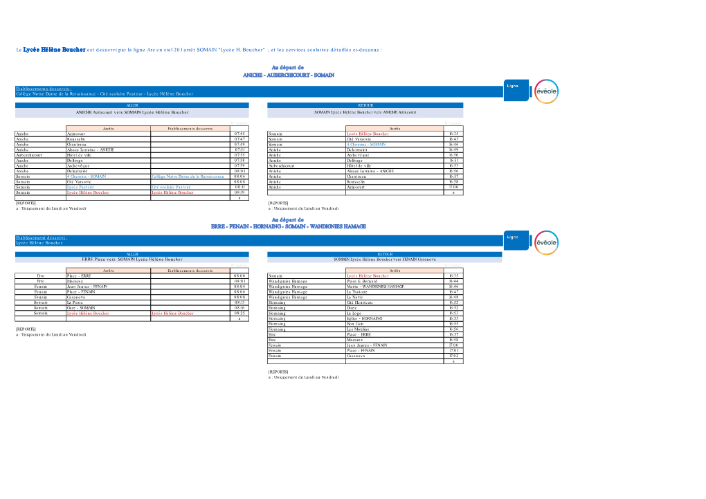 Le Lycée Hélène Boucher Est Desservi Par La Ligne Arc En Ciel 201 Arrêt SOMAIN "Lycée H