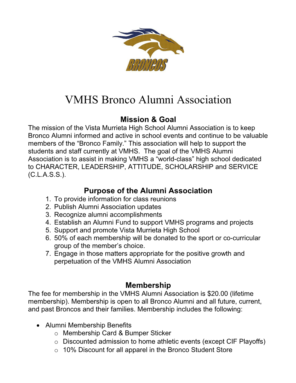 VMHS Bronco Alumni Association