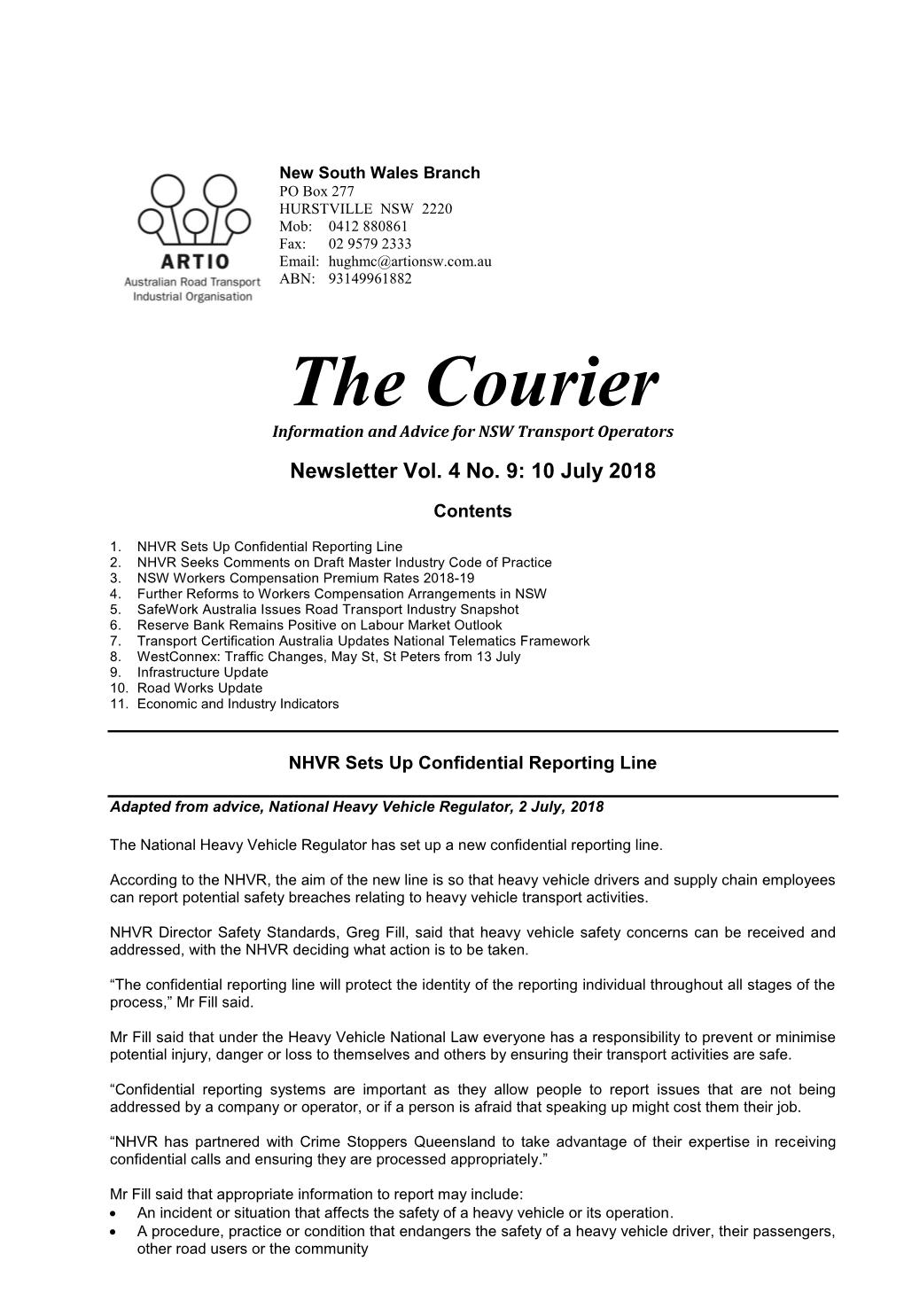 The Courier Information and Advice for NSW Transport Operators