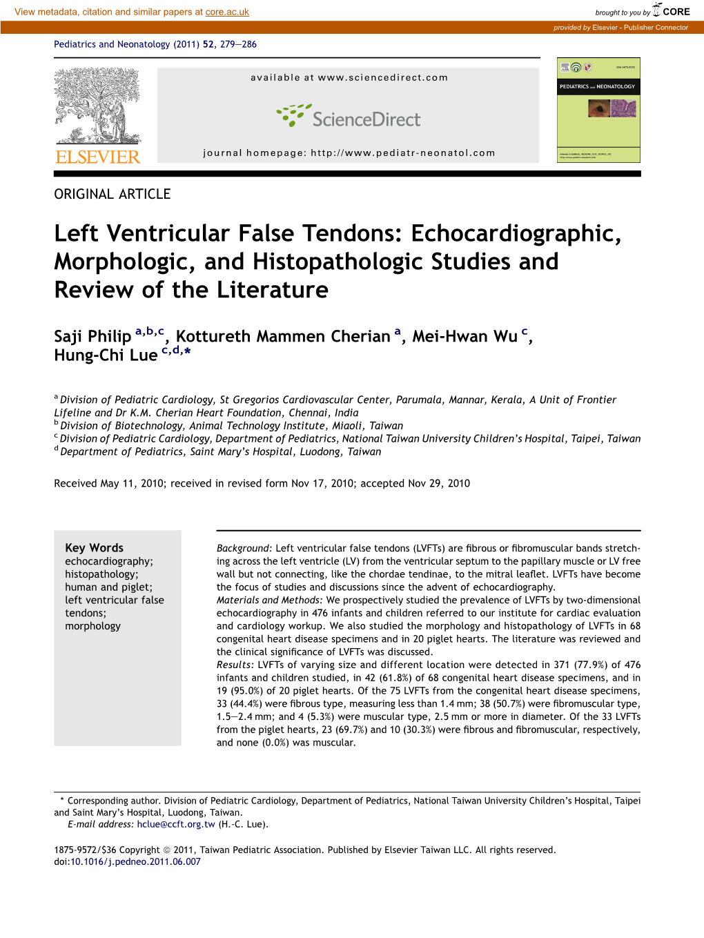 Left Ventricular False Tendons: Echocardiographic, Morphologic, and Histopathologic Studies and Review of the Literature