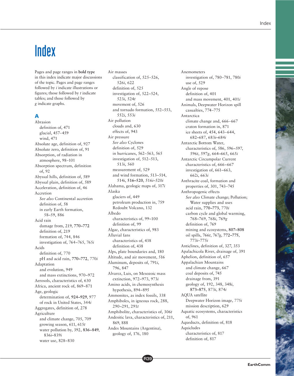 Earthcomm Pages and Page Ranges in Bold Type in This Index Indicate Major Discussions of the Topic. Pages and Page Ranges Follow