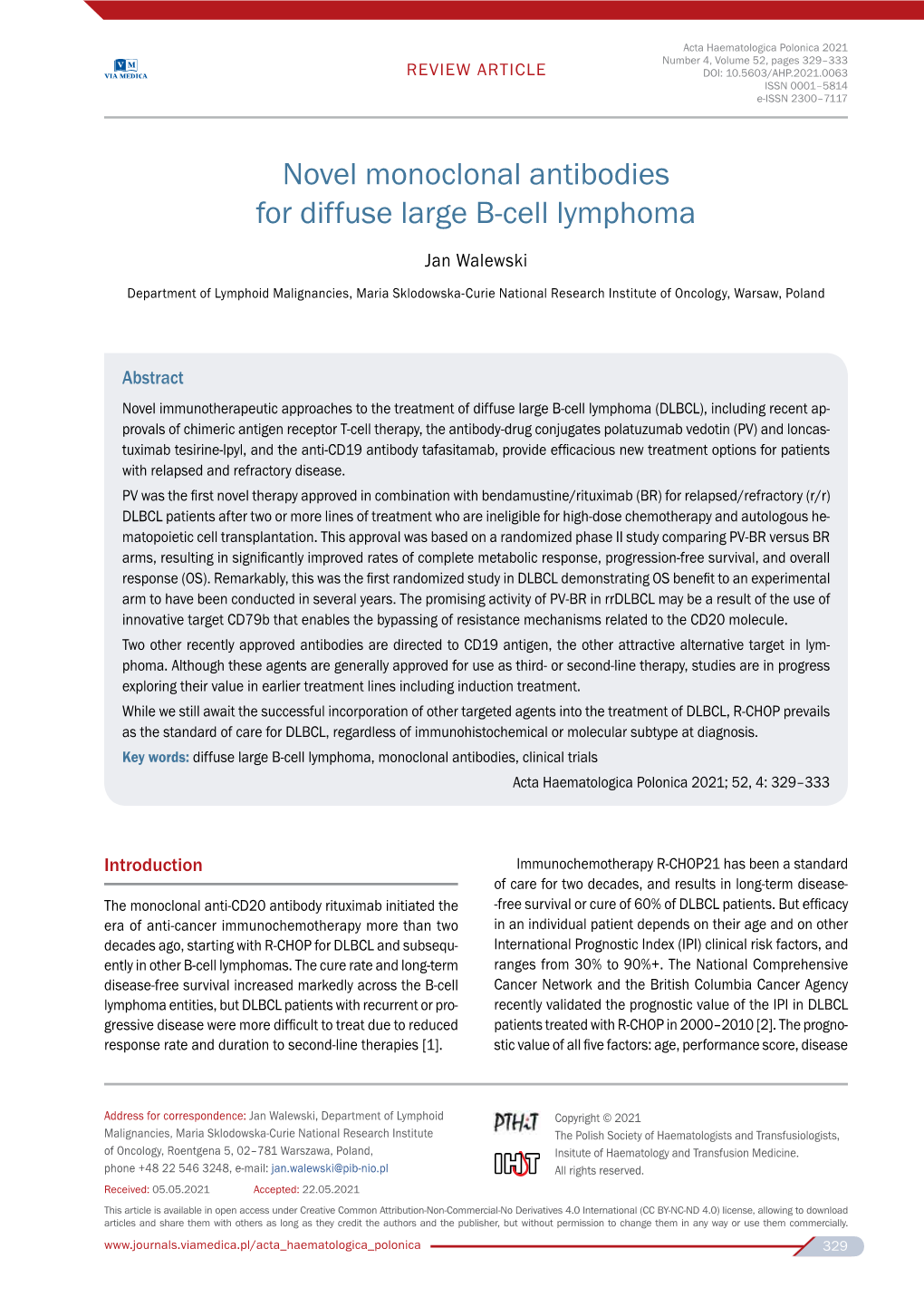 Novel Monoclonal Antibodies for Diffuse Large B-Cell Lymphoma