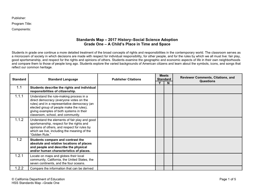 Standards Map, Grade 1 - Instructional Materials (CA Dept of Education)