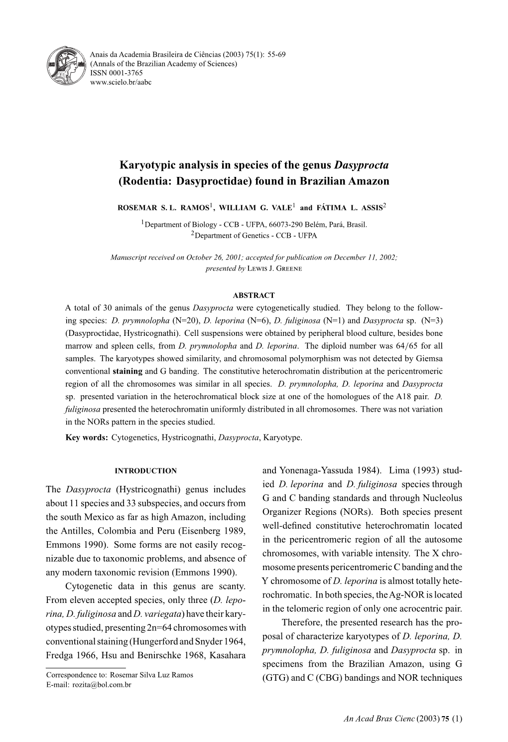 Rodentia: Dasyproctidae) Found in Brazilian Amazon