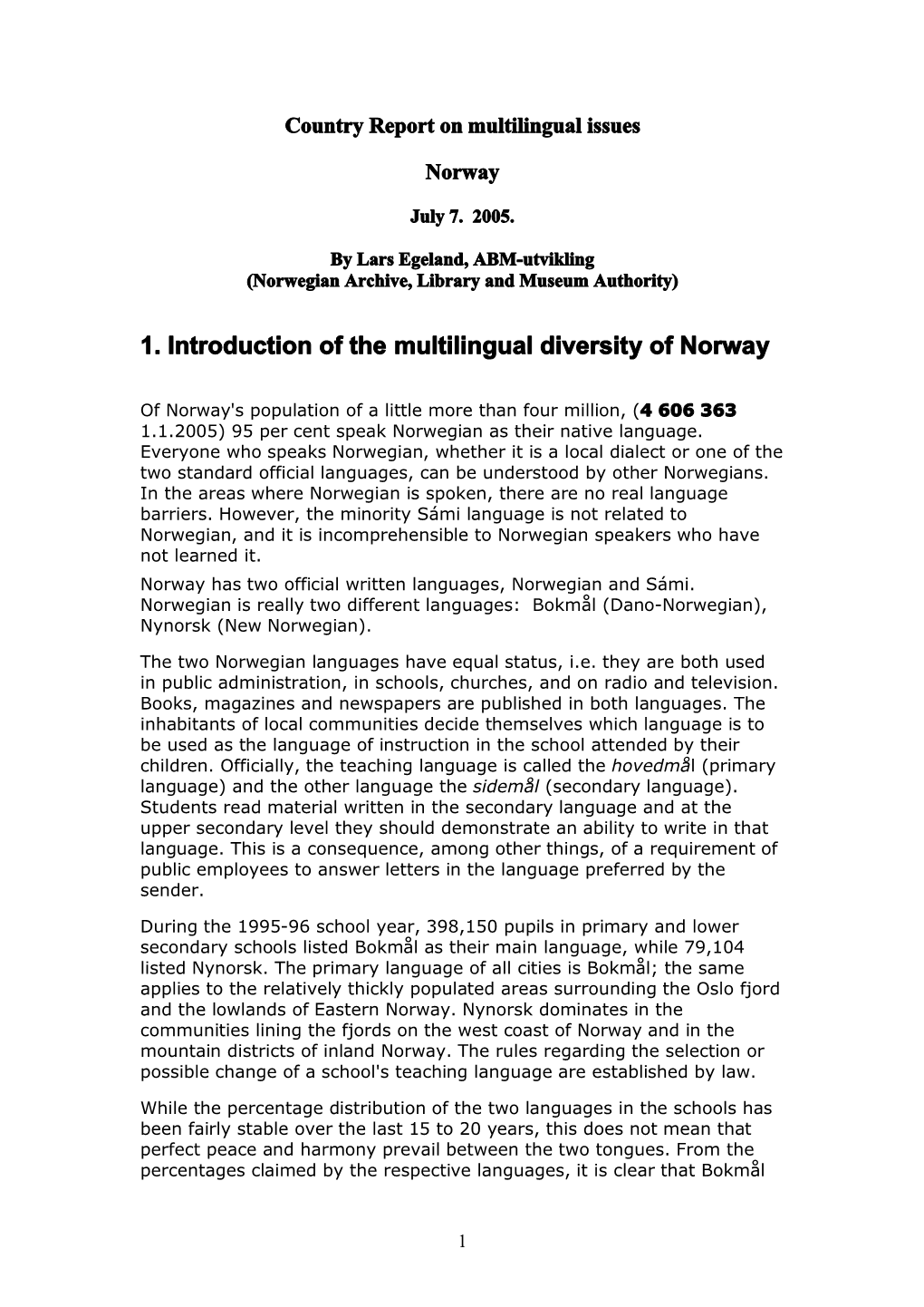 1. Introduction of the Multilingual Diversity of Norway