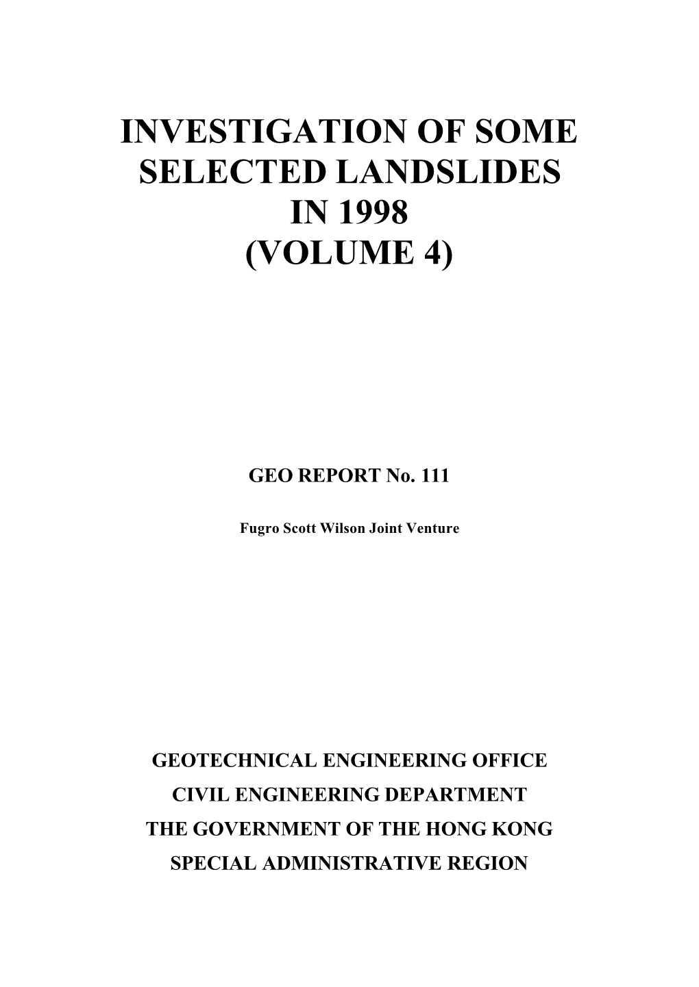 Section 1 : Detailed Study of the Landslide at the Hong Kong Stadium on 24 May 1998