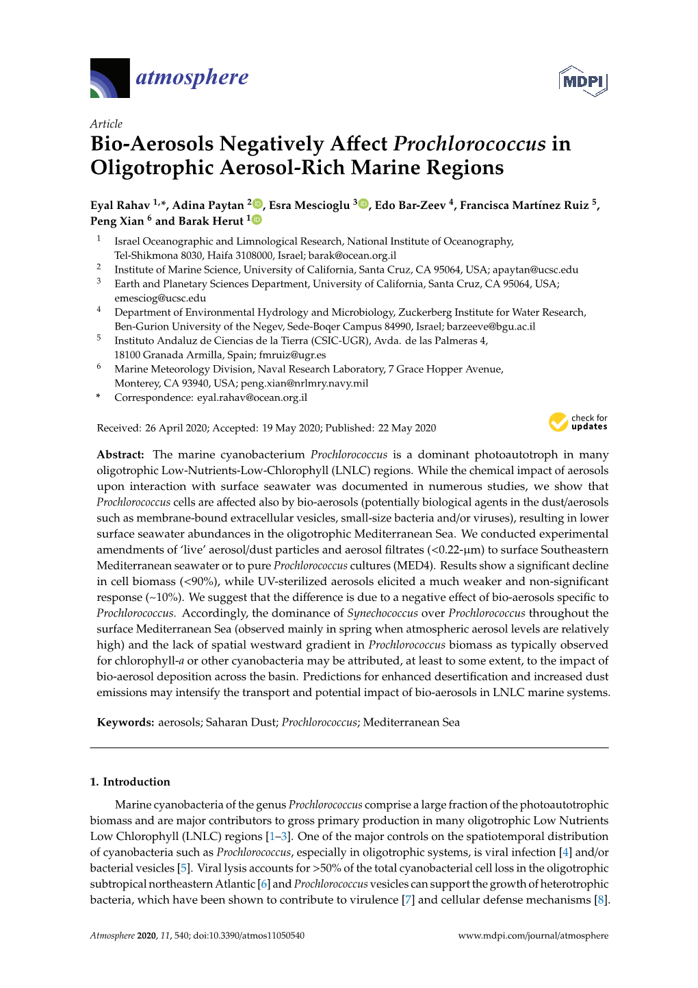 Bio-Aerosols Negatively Affect Prochlorococcus in Oligotrophic Aerosol-Rich Marine Regions