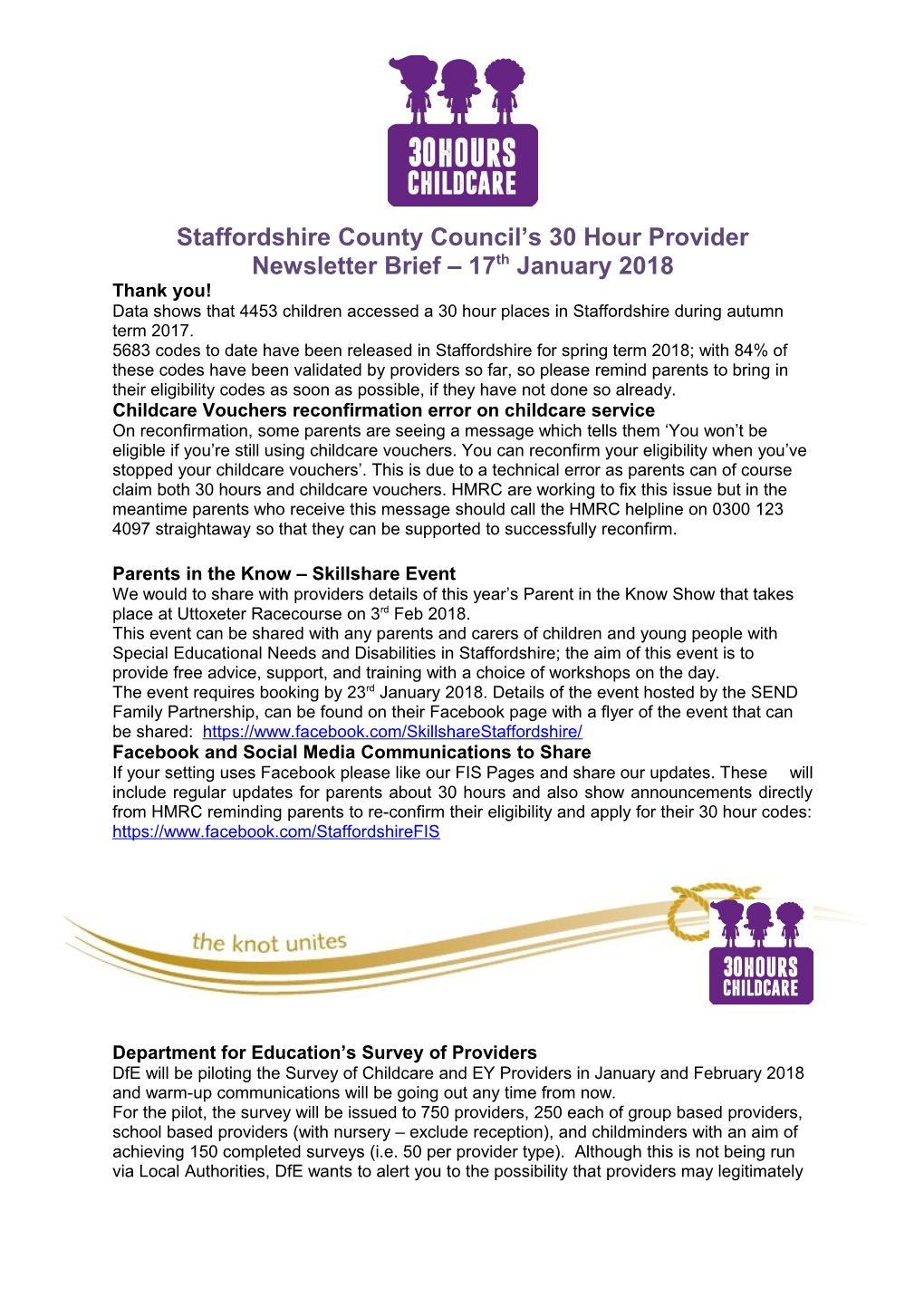 Staffordshire County Council S 30 Hour Provider Newsletter Brief 17Th January 2018