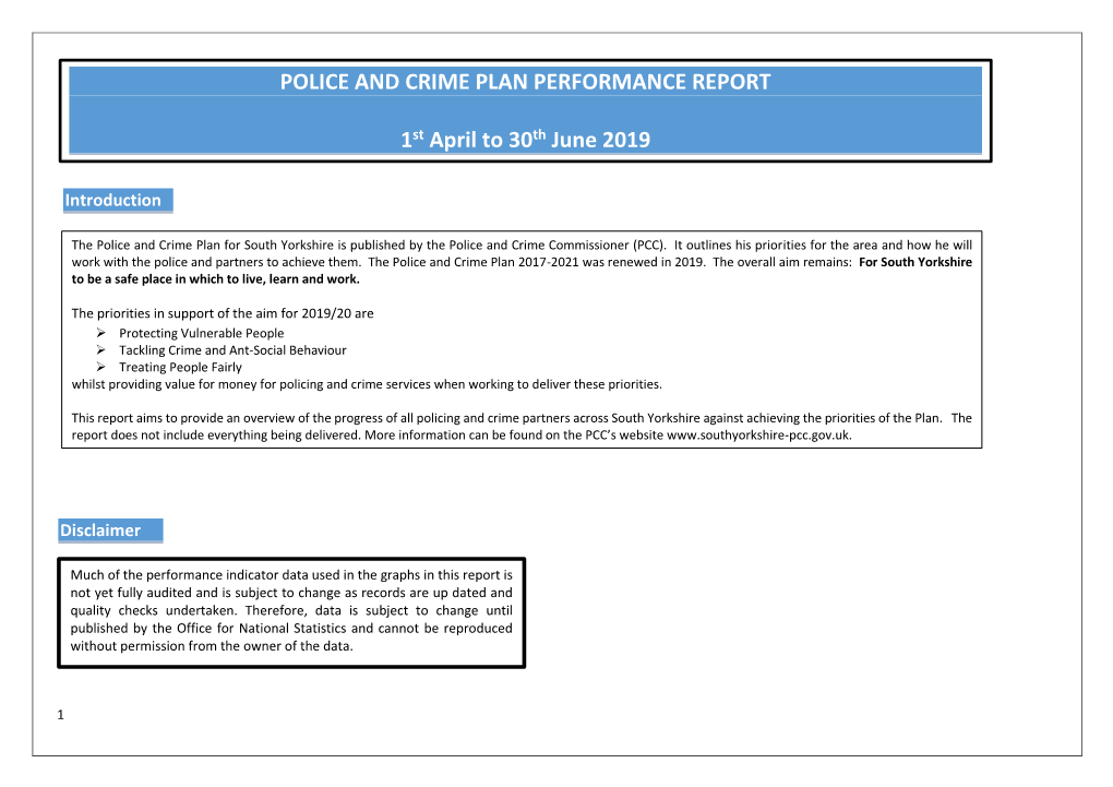 Police and Crime Plan Quarterly Performance Report