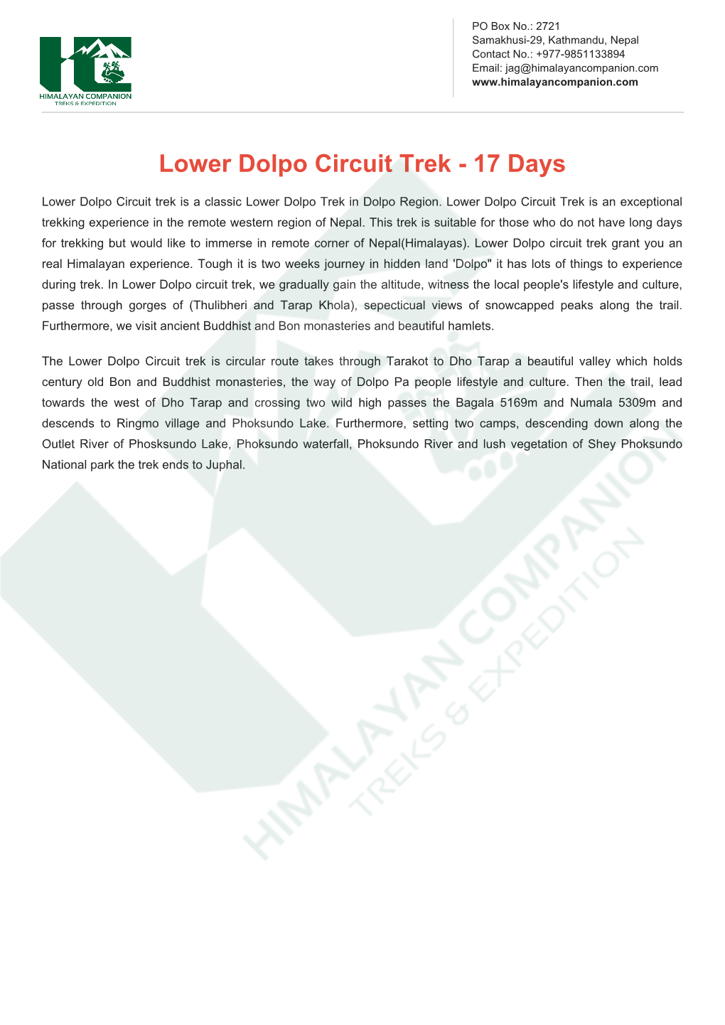 Lower Dolpo Circuit Trek - 17 Days