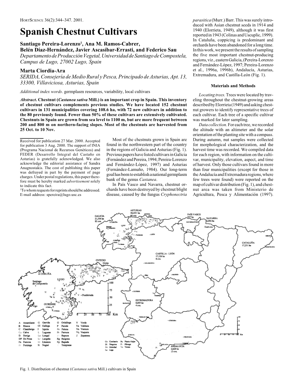 Spanish Chestnut Cultivars Reported in 1943 (Colinas and Uscuplic, 1999)