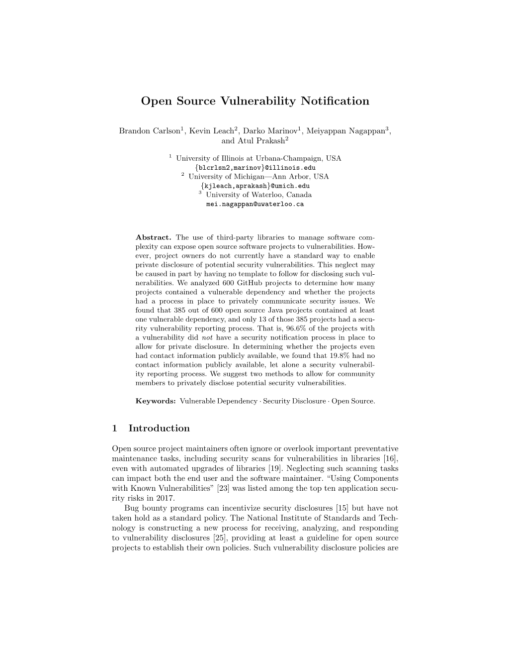 Open Source Vulnerability Notification