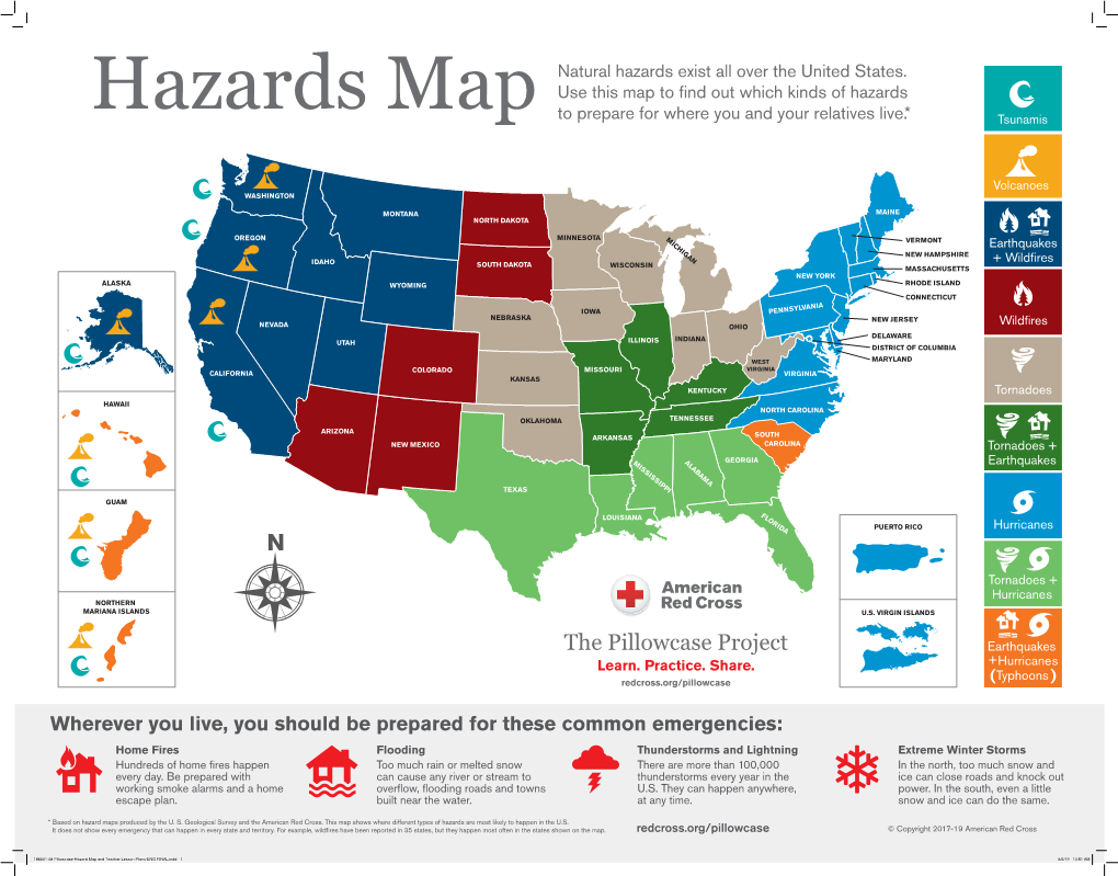 Pillowcase Project US Hazard Map with Lesson Plans