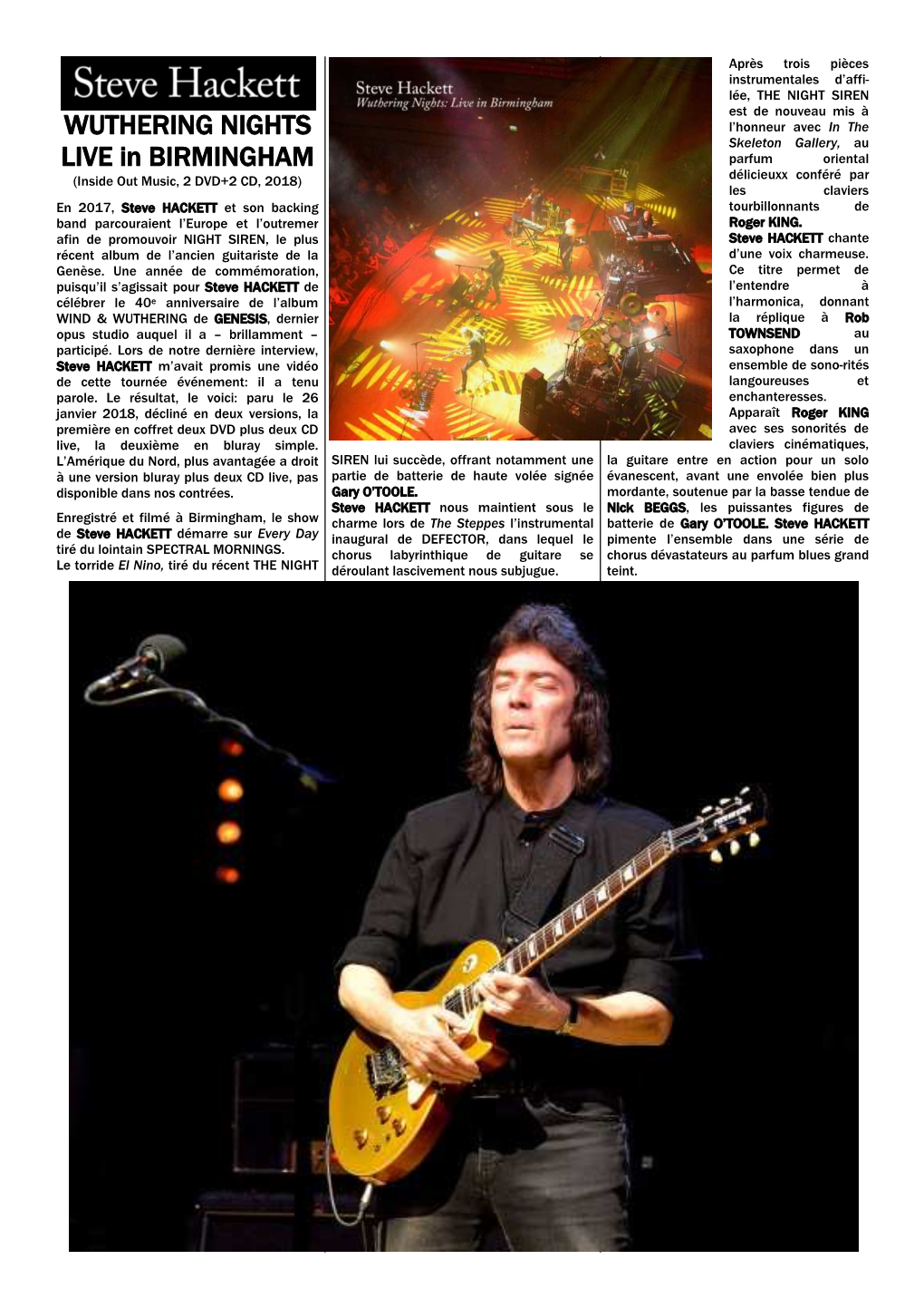 Steve HACKETT Et Son Backing Tourbillonnants De Band Parcouraient L’Europe Et L’Outremer Roger KING