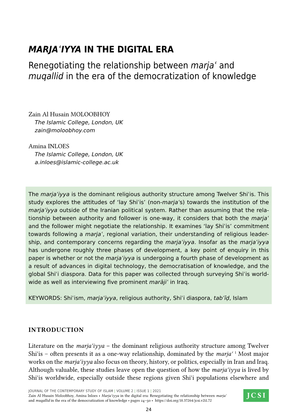 Marjaʿiyya in the Digital Era Renegotiating the Relationship Between Marjaʿ and Muqallid in the Era of the Democratization of Knowledge