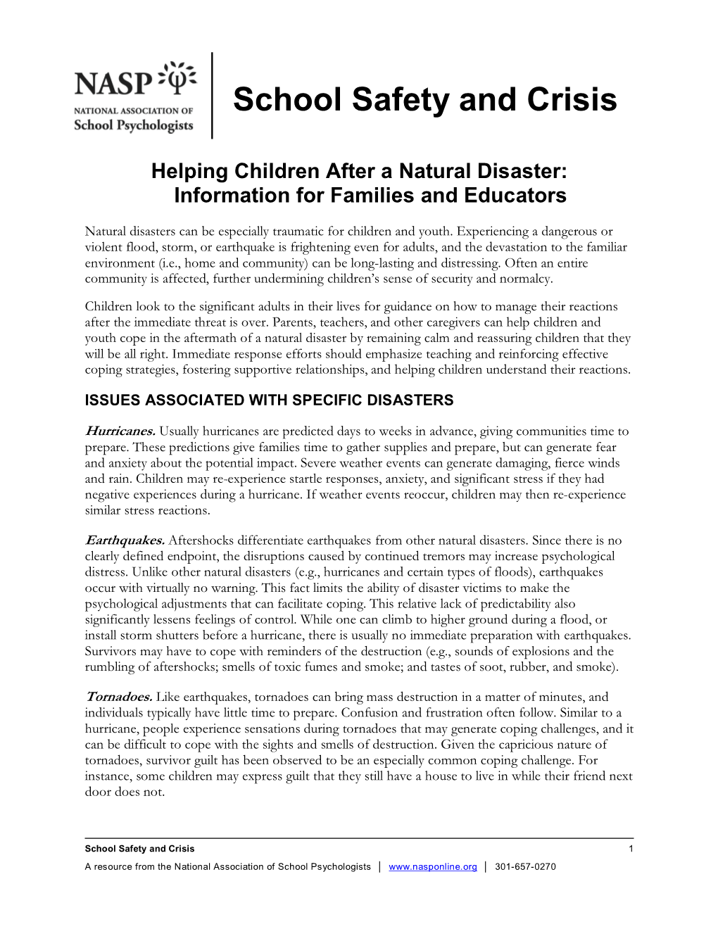 Helping Children After a Natural Disaster Information