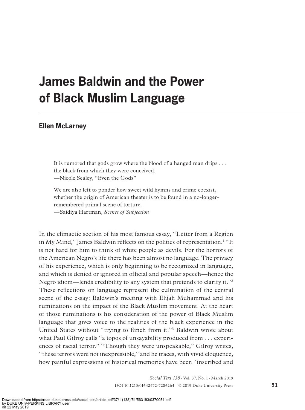 James Baldwin and the Power of Black Muslim Language