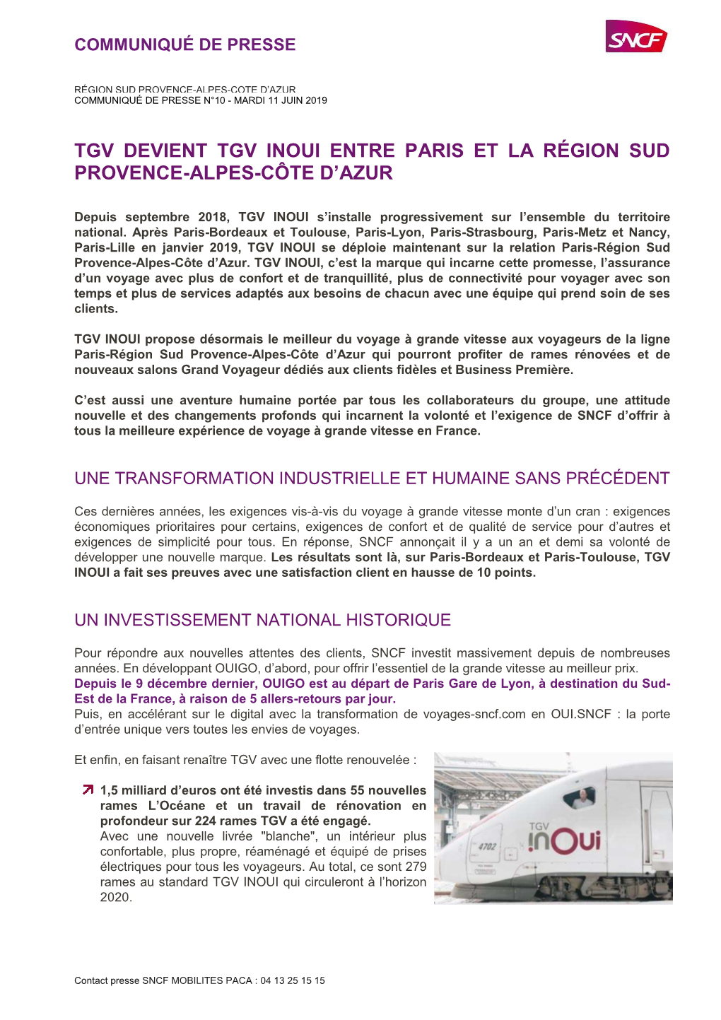 Cp N10 Tgv Devient Tgv Inoui En Région Sud-Provence
