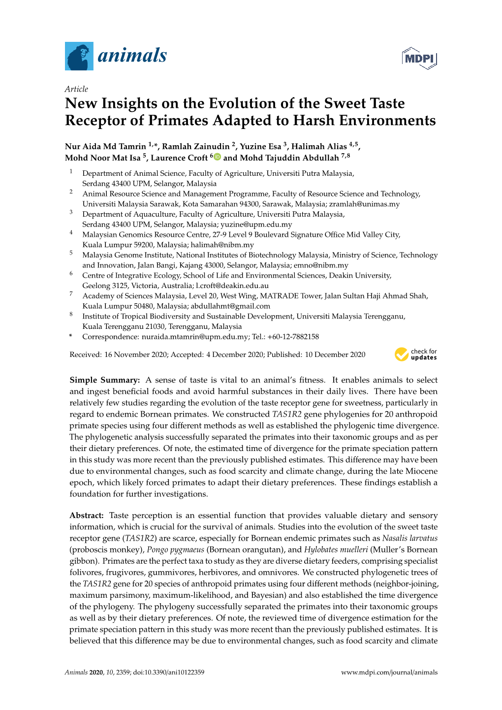 New Insights on the Evolution of the Sweet Taste Receptor of Primates Adapted to Harsh Environments