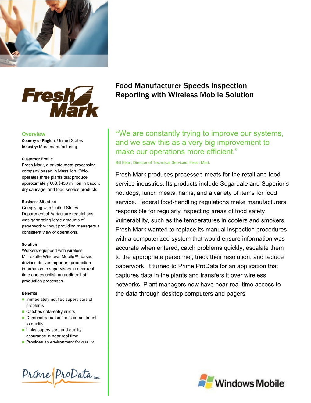 Food Manufacturer Speeds Inspection Reporting with Wireless Mobile Solution