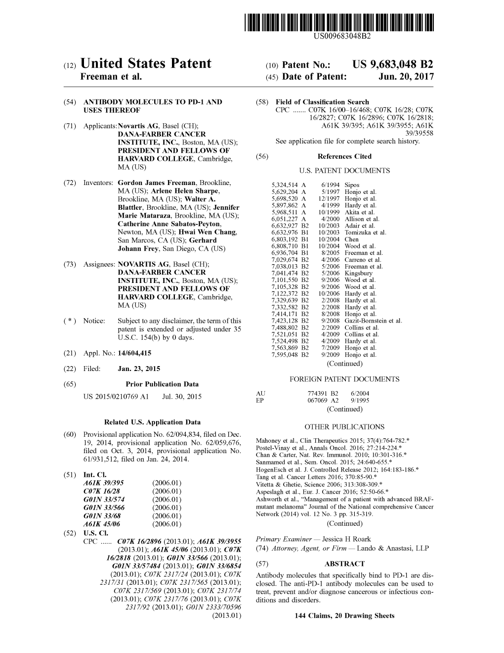 (12) United States Patent (10) Patent No.: US 9,683,048 B2 Freeman Et Al