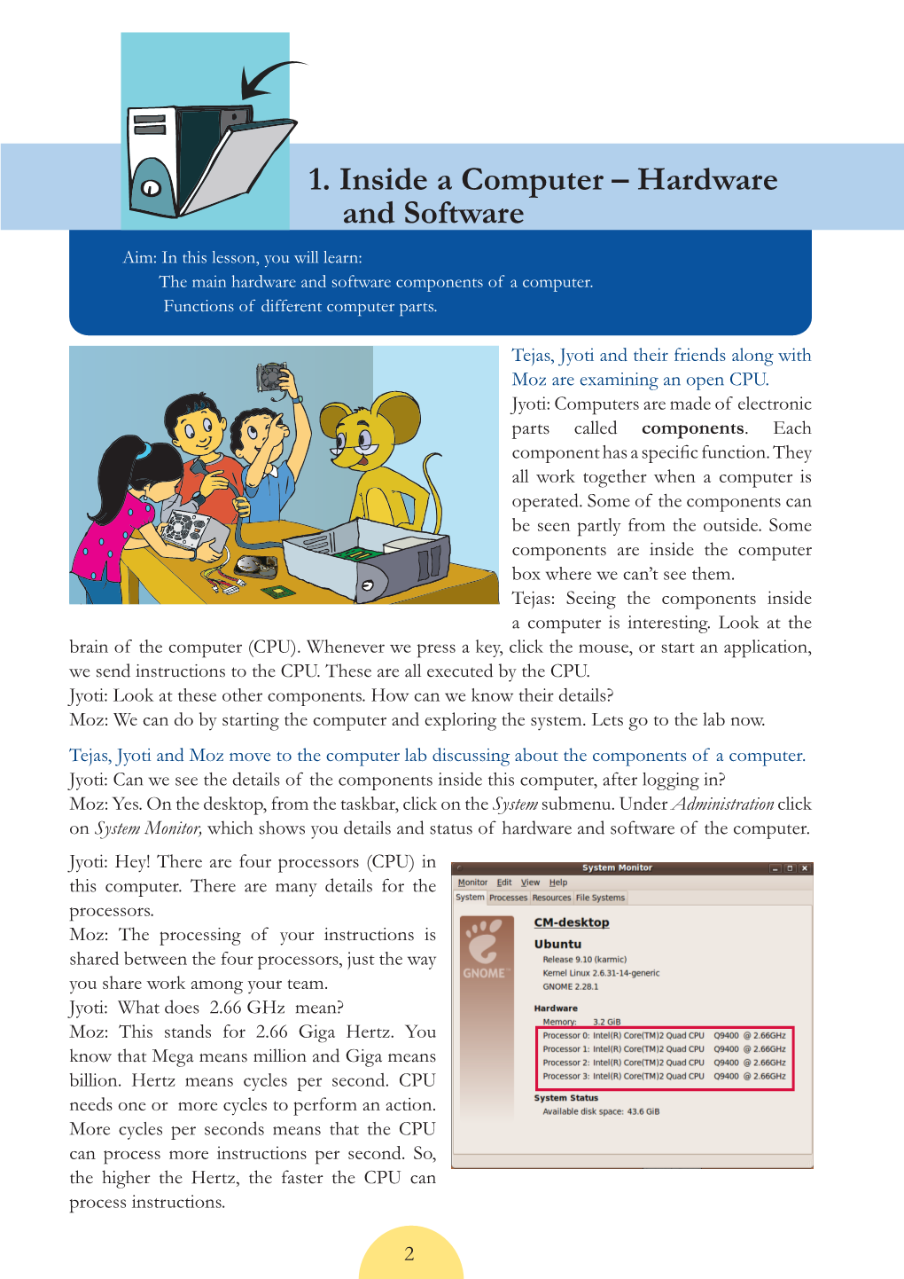 Hardware and Software Aim: in This Lesson, You Will Learn: the Main Hardware and Software Components of a Computer