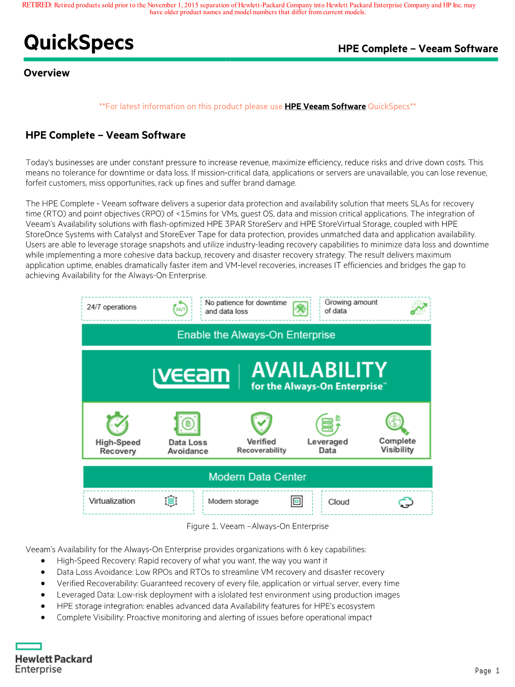 Quickspecs HPE Complete – Veeam Software Overview